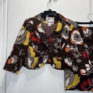 Vintage KENZIE Sz 8 Suit Fitted Cropped Jacket & Skirt Hippie Boho 60s Vibe